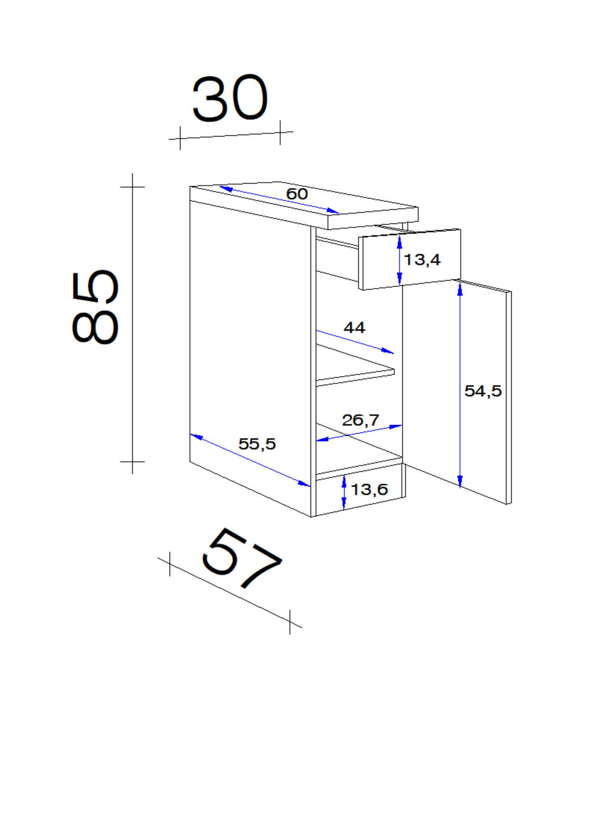 KÜCHENUNTERSCHRANK 30/85/60 cm  in Dunkelgrau, Eiche San Remo  - Edelstahlfarben/Dunkelgrau, MODERN, Holzwerkstoff/Metall (30/85/60cm) - FlexWell