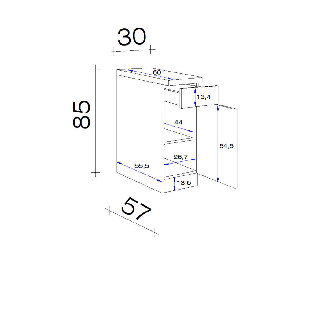 Thumbnail - FlexWell Küchenunterschrank, Weiß, Sonoma Eiche, Kunststoff, 1 Fächer, 1 Schubladen, einzeln stellbar, 30x85x57 cm, Made...