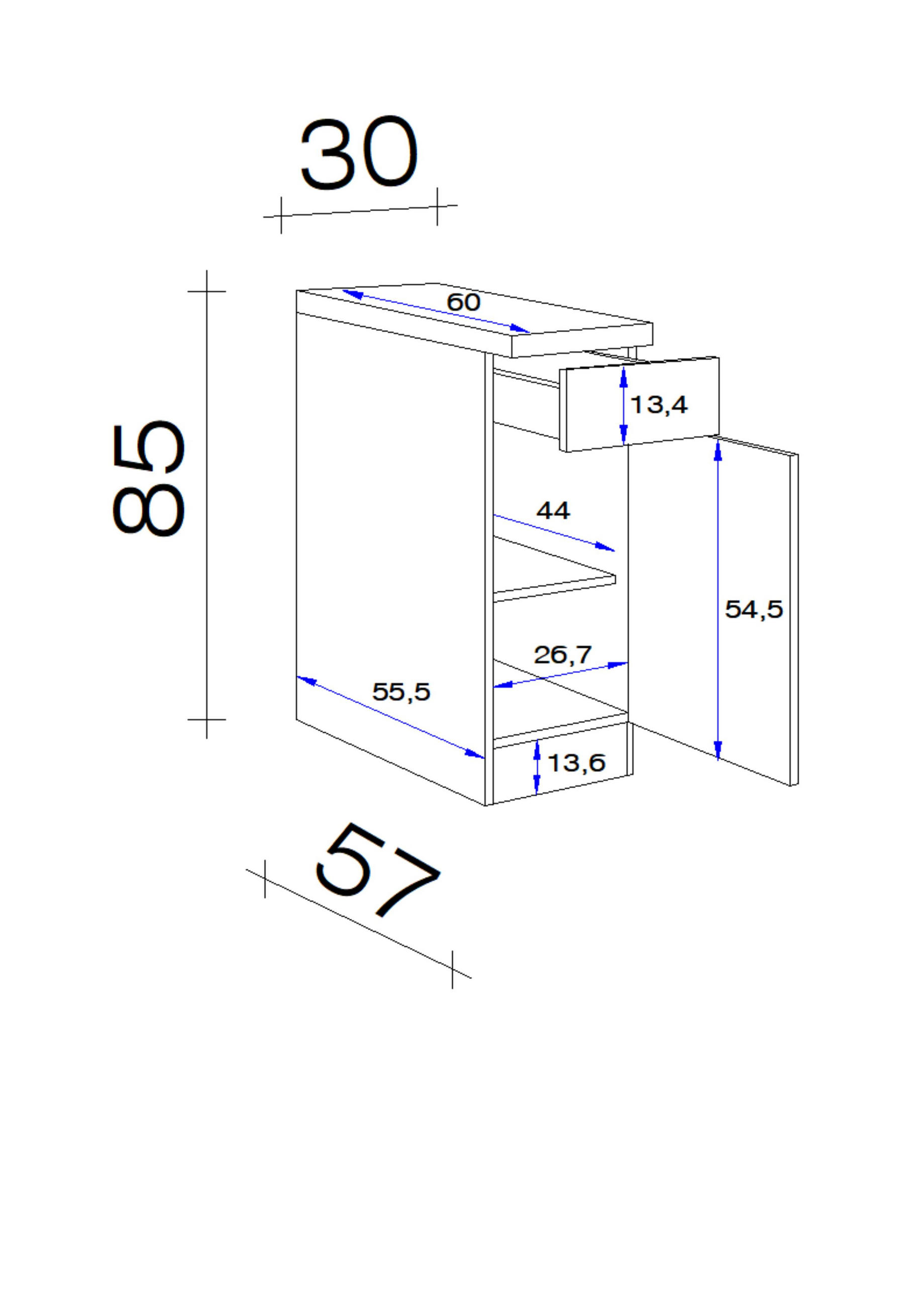 Thumbnail - FlexWell Küchenunterschrank, Eiche San Remo, Dunkelgrau, Metall, 1 Fächer, 1 Schubladen, einzeln stellbar, 30x85x60 cm, ...