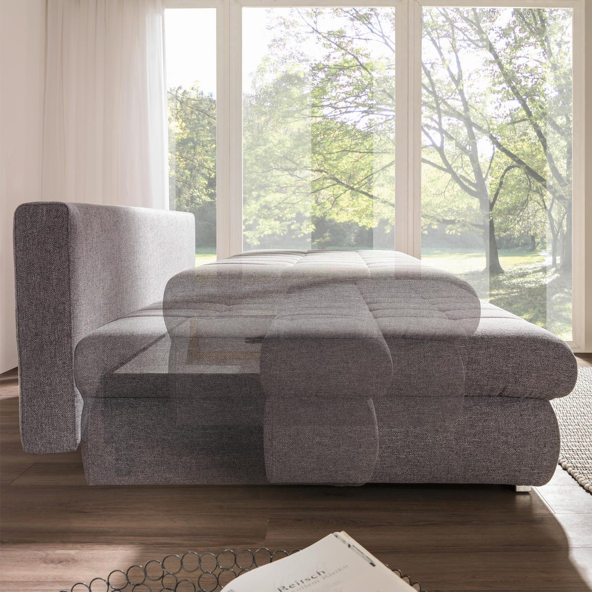 ZOFA S POSTELJNO FUNKCIJO,  siva tekstil  - barve kroma/siva, Design, umetna masa/tekstil (205/88/96cm) - Ti'me