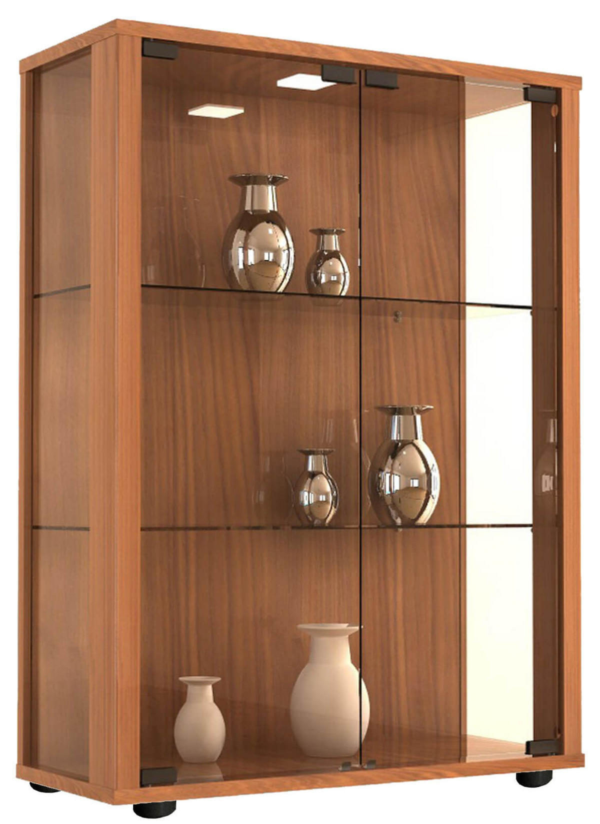 VITRINE in Nussbaumfarben  - Buchefarben/Nussbaumfarben, Modern, Glas/Holzwerkstoff (60/80/25cm) - MID.YOU