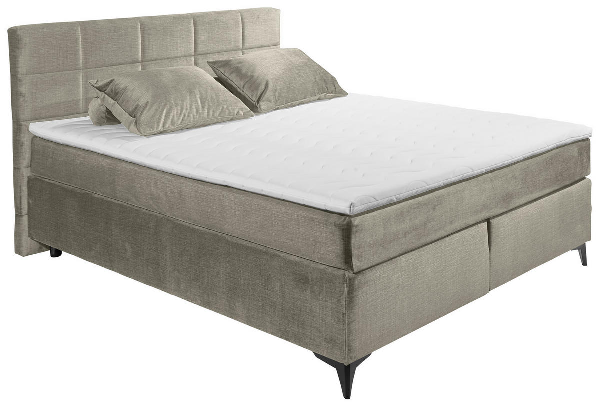 BOXSPRINGBETT 180/200 cm  in Hellgrau  - Hellgrau/Schwarz, Design, Holzwerkstoff/Kunststoff (180/200cm) - Xora