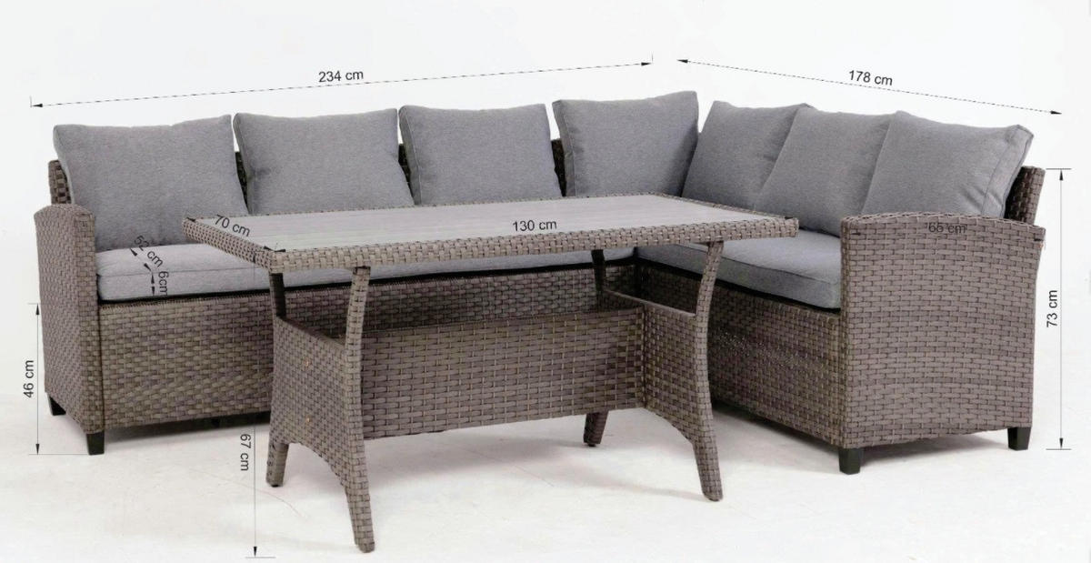 LOUNGEGARNITUR 234/178 cm Stahl  - Grau, MODERN, Kunststoff/Textil (234/178cm) - Ambia Garden