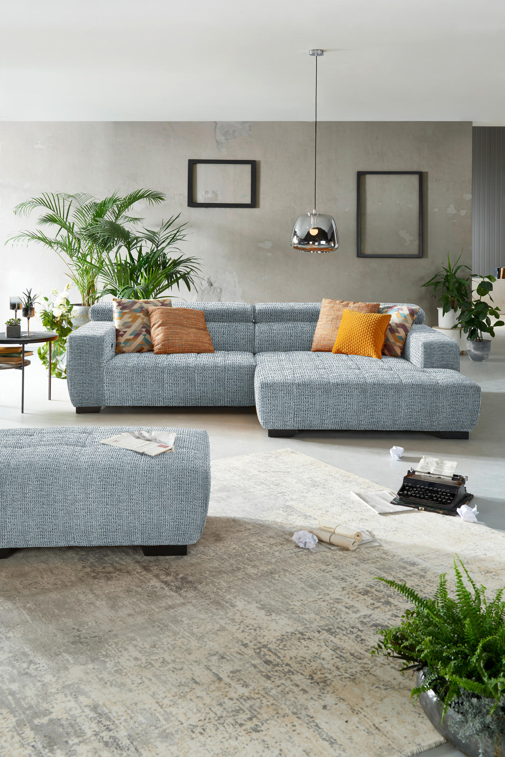 ECKSOFA in Webstoff Türkis  - Türkis/Schwarz, Konventionell, Textil/Metall (279/182cm) - Hom`in
