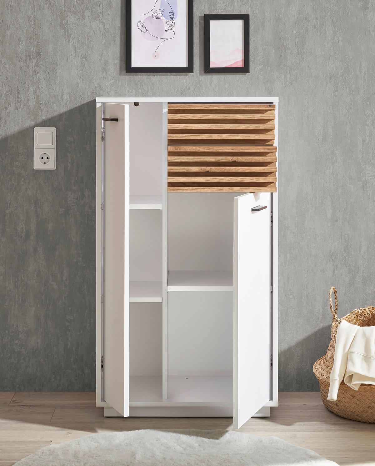 MIDISCHRANK 60/106/35 cm  - Eichefarben/Schwarz, KONVENTIONELL, Holzwerkstoff/Kunststoff (60/106/35cm) - home24
