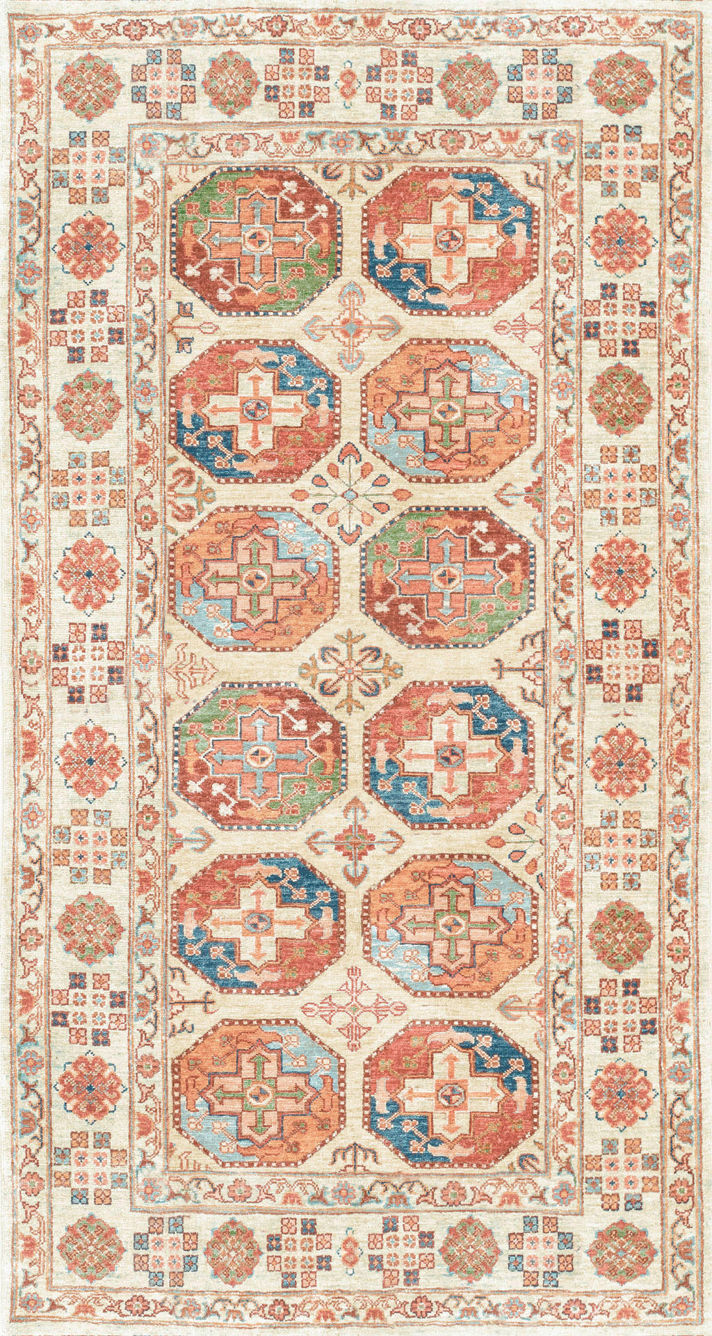 VINTAGE-TEPPICH  Wohnzimmer 80/150 cm Living Bathian Creme, Terracotta, Graublau rechteckig  - Graublau/Terracotta, LIFESTYLE, Kunststoff/Textil (80/150cm) - Lindorug