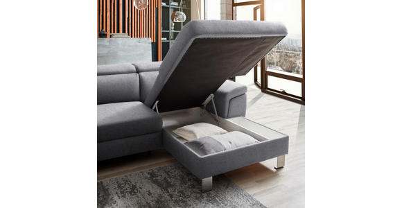 ECKSOFA inkl. Funktionen Hellgrau Webstoff  - Silberfarben/Hellgrau, Design, Textil/Metall (250/167cm) - Xora