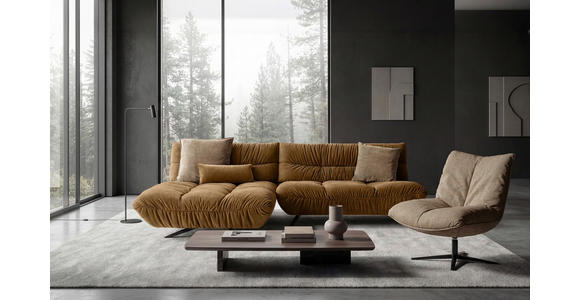 ECKSOFA Beigebraun Chenille Rücken echt, Sitztiefenverstellung  - Beigebraun/Schwarz, Design, Textil/Metall (178/295cm) - Belluti