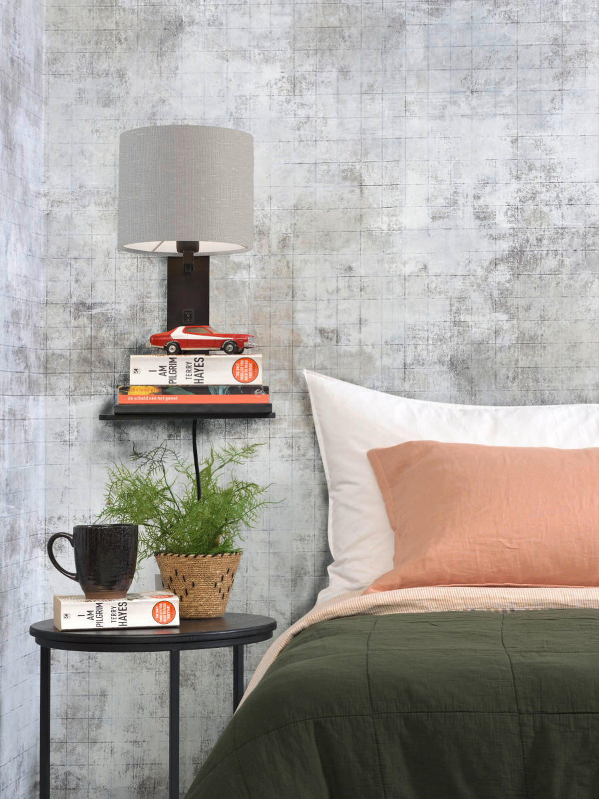 WANDLEUCHTE GOOD&MOJO  19/24/36 cm  - Hellgrau/Schwarz, Trend, Holz/Textil (19/24/36cm) - Good & Mojo