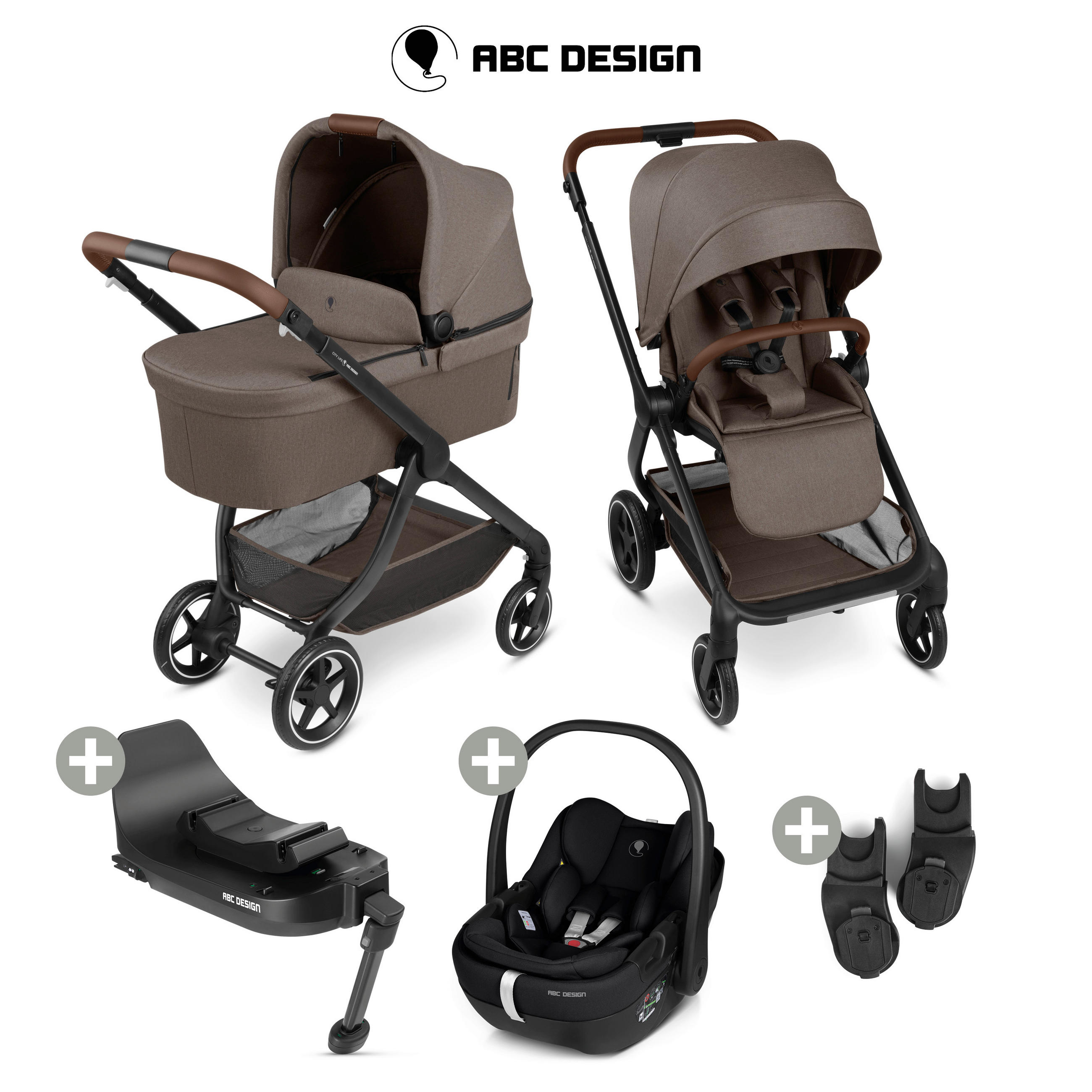 KINDERWAGENSET City Life 4in1 Set Calla  - Schwarz/Cappuccino, Basics, Textil/Metall (82/52/107.5cm) - ABC Design
