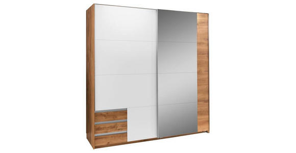 SCHWEBETÜRENSCHRANK in Weiß, Plankeneiche - Plankeneiche/Alufarben, Design, Glas/Holzwerkstoff (179/198/64cm) - Carryhome