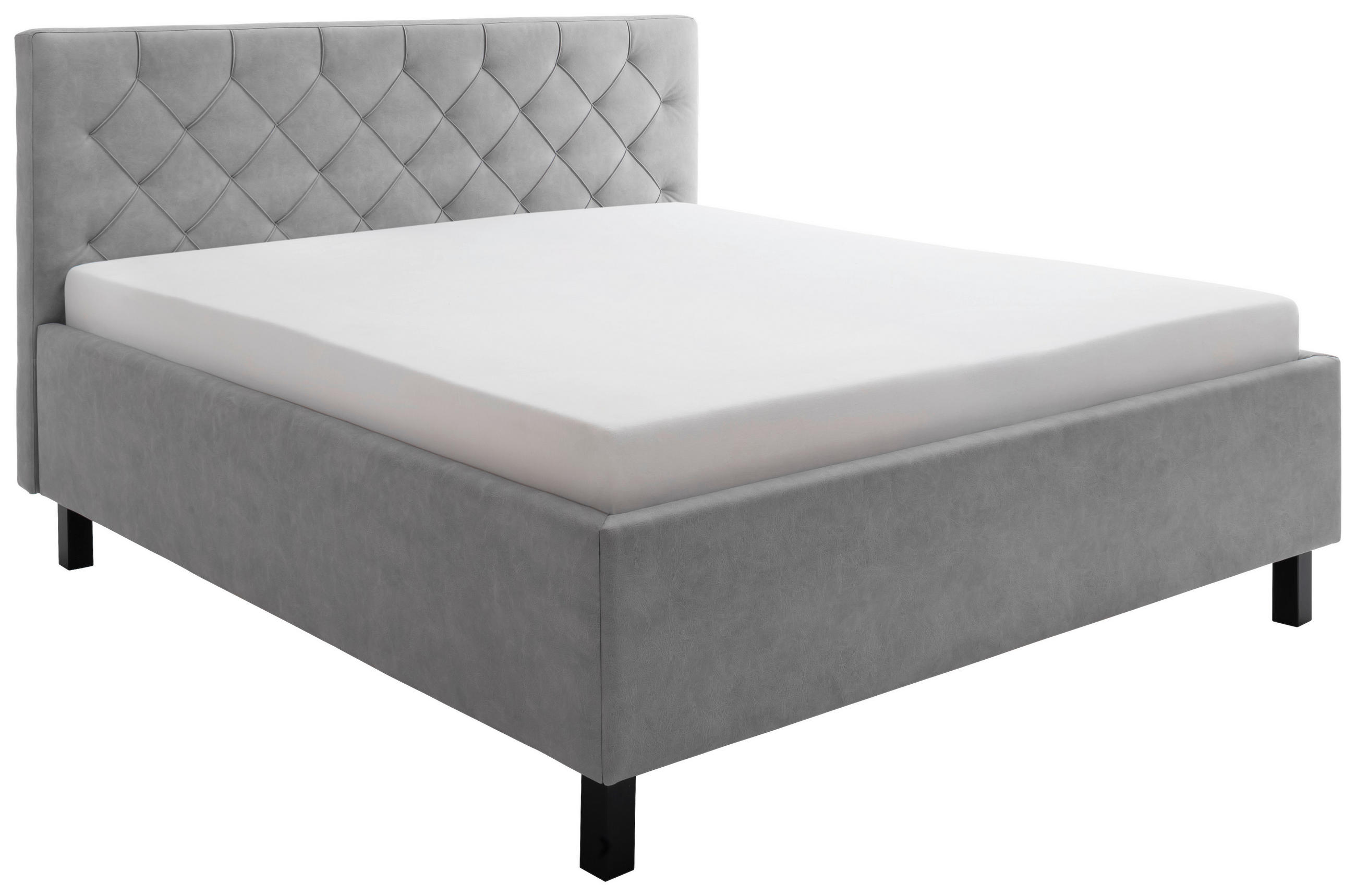 POLSTERBETT 180/200 cm,  in Hellgrau, gepolstertes Kopfteil, Lattenrost, Bettkasten,  - Hellgrau/Schwarz, Design, Holz/Holzwerkstoff (180/200cm) - Xora