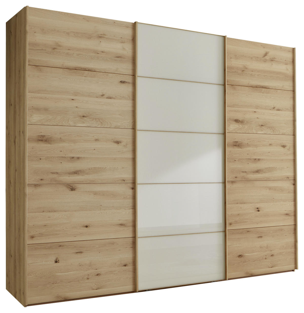 SCHWEBETÜRENSCHRANK 300/217/67 cm 3-türig Champagner, Eiche Bianco  - Eiche Bianco/Champagner, Natur, Glas/Holz (300/217/67cm) - Linea Natura