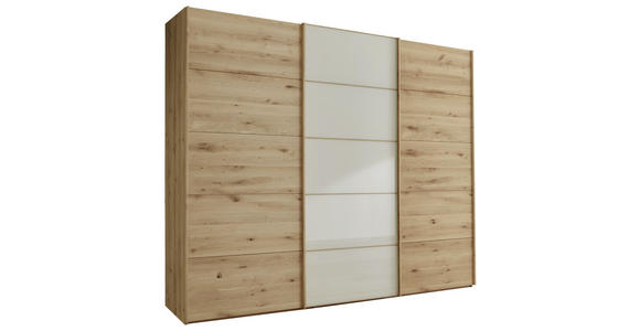 SCHWEBETÜRENSCHRANK  in Champagner, Eiche Bianco  - Eiche Bianco/Champagner, Natur, Glas/Holz (300/217/67cm) - Linea Natura