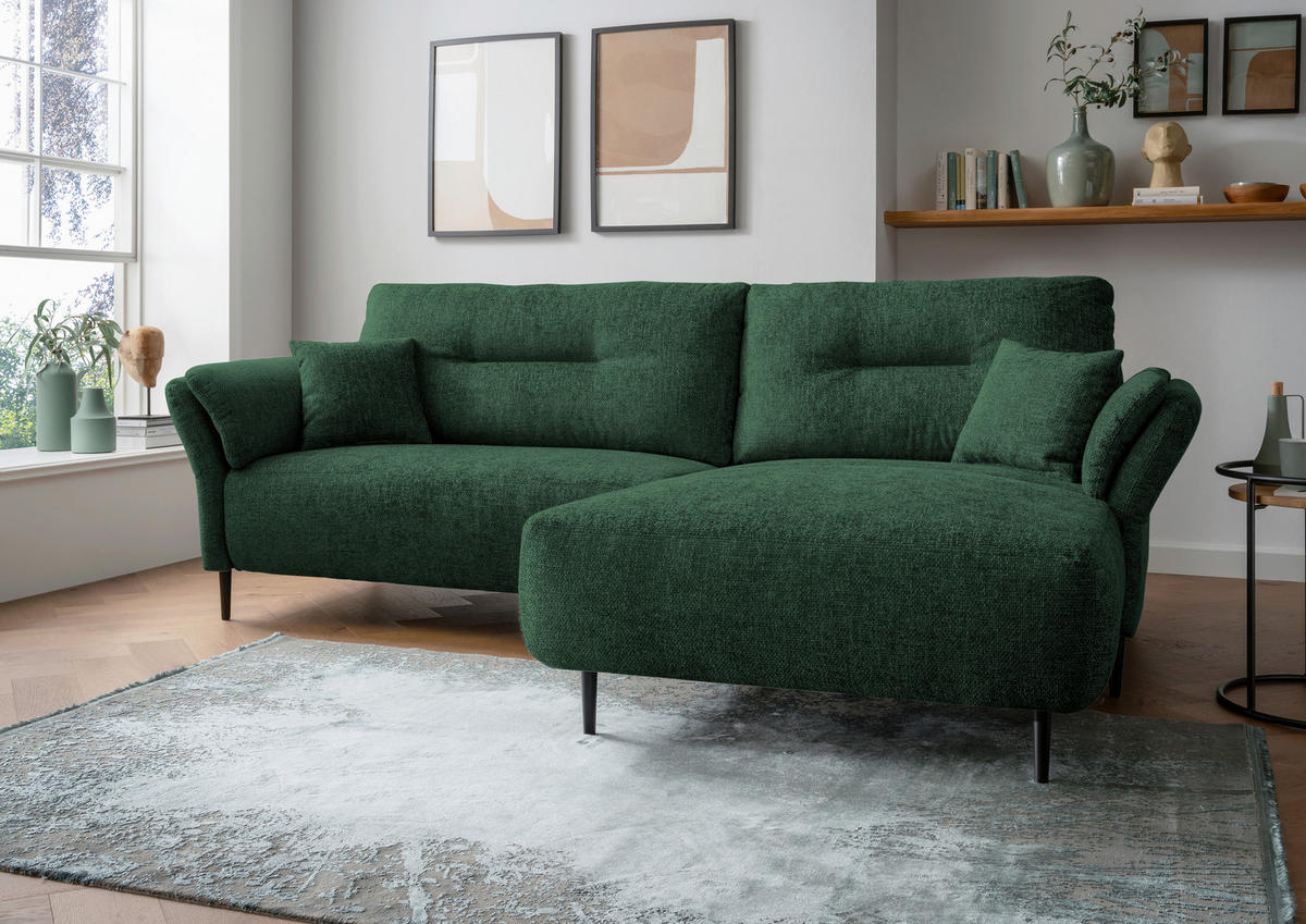 ECKSOFA in Struktur Waldgrün  - Waldgrün/Schwarz, Modern, Holz/Textil (269/172cm) - MID.YOU