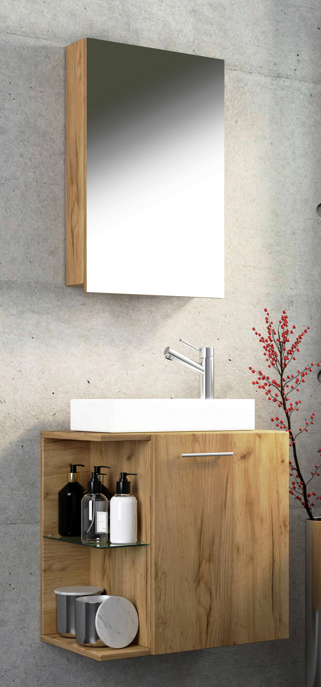 GÄSTEBAD - Honigeiche/Weiß, MODERN, Keramik/Holzwerkstoff (52cm) - MID.YOU