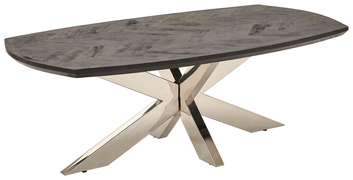 COUCHTISCH Mangoholz teilmassiv 130/45/70 cm rechteckig Schwarz, Edelstahlfarben  - Edelstahlfarben/Schwarz, Design, Holz/Metall (130/45/70cm) - Livetastic