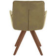 ARMLEHNSTUHL drehbar  inklusive Armlehnen, Gestellauswahl, Sitzfläche 180° drehbar, automatische Rückholfunktion  Echtleder  - Nussbaumfarben/Olivgrün, Design, Leder/Holz (59/89/63cm) - Dieter Knoll