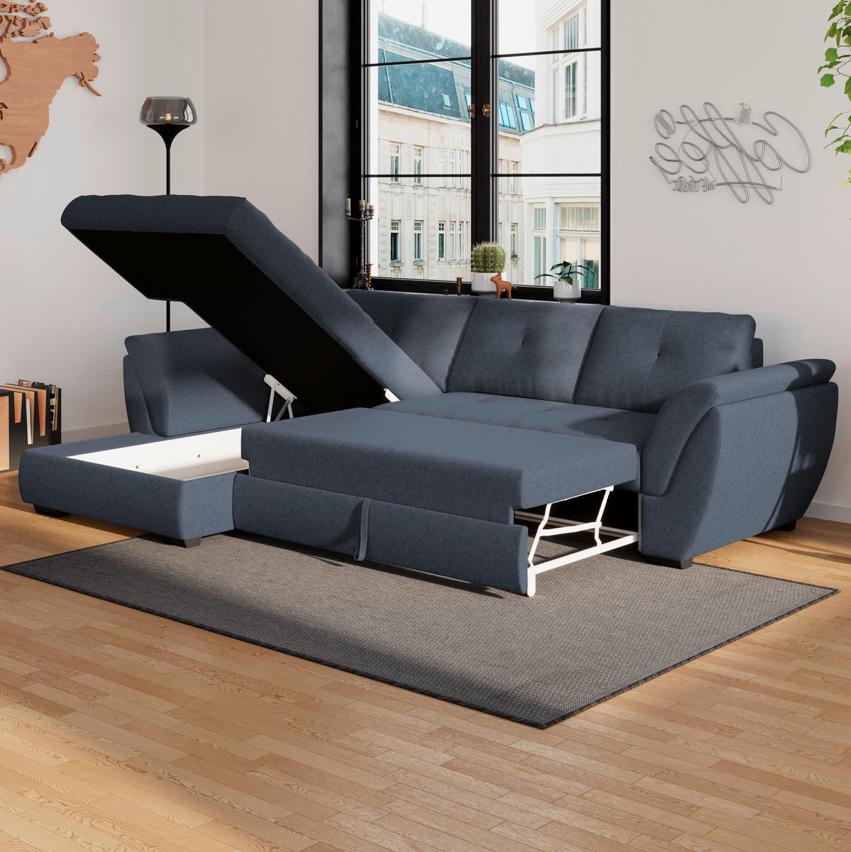 HÖRNSOFFA i vävt tyg mörkblå  - svart/mörkblå, Design, textil/plast (187/278cm) - Livetastic