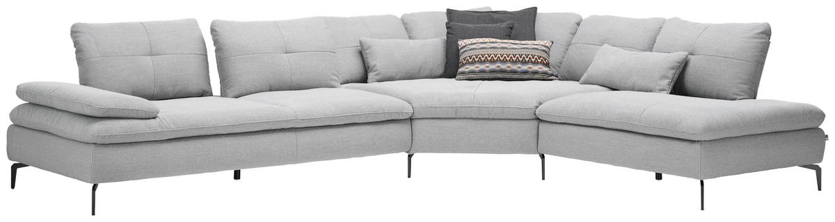 ECKSOFA in Flachgewebe Hellgrau  - Hellgrau/Schwarz, Design, Textil/Metall (344/271cm) - Chilliano