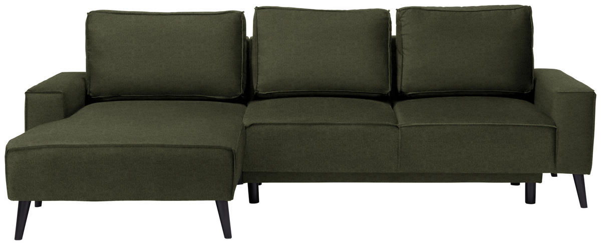 ECKSOFA in Velours Olivgrün  - Schwarz/Olivgrün, Konventionell, Holz/Textil (161/260cm) - Carryhome