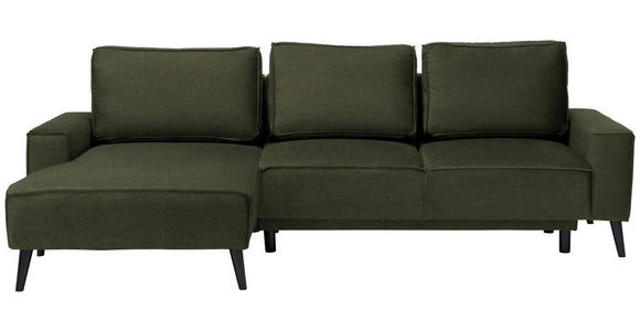 ECKSOFA in Velours Olivgrün  - Schwarz/Olivgrün, KONVENTIONELL, Holz/Textil (161/260cm) - Carryhome