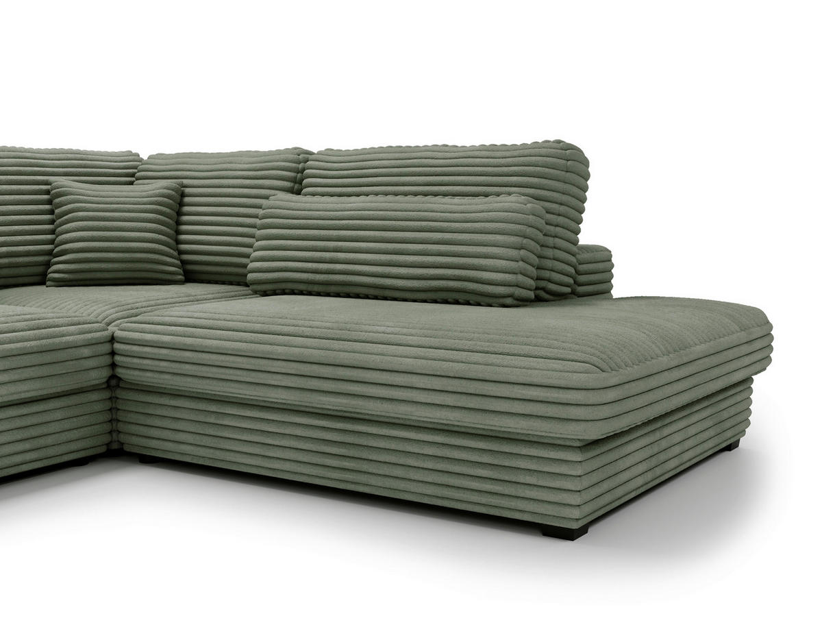 ECKSOFA in Cord, Plüsch Grün  - Schwarz/Grün, Design, Kunststoff/Textil (332/244cm) - Livetastic