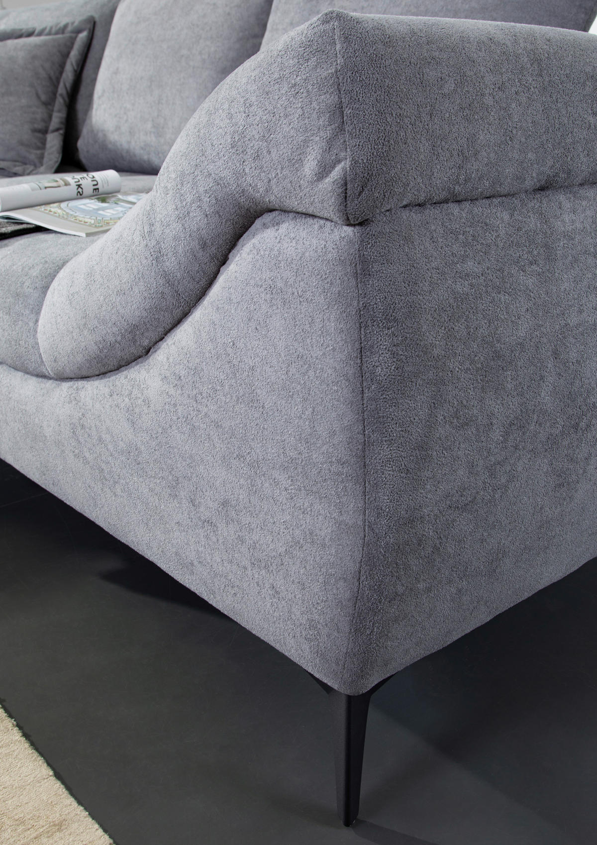 ECKSOFA in Flachgewebe Grau  - Schwarz/Grau, Design, Textil/Metall (224/307cm) - Stylife