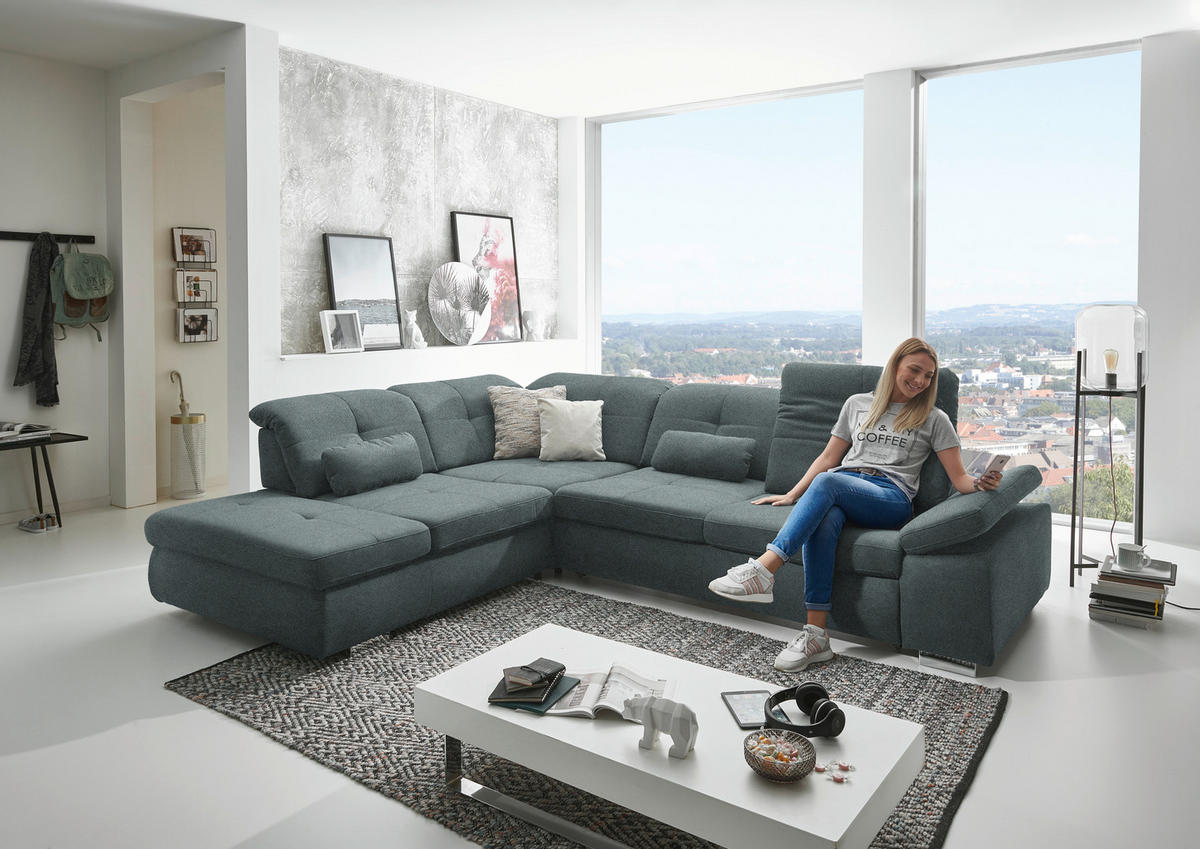 ECKSOFA  in Mikrofaser Blaugrau  260/312 cm  - Chromfarben/Blaugrau, Design, Textil/Metall (260/312cm) - Beldomo Style