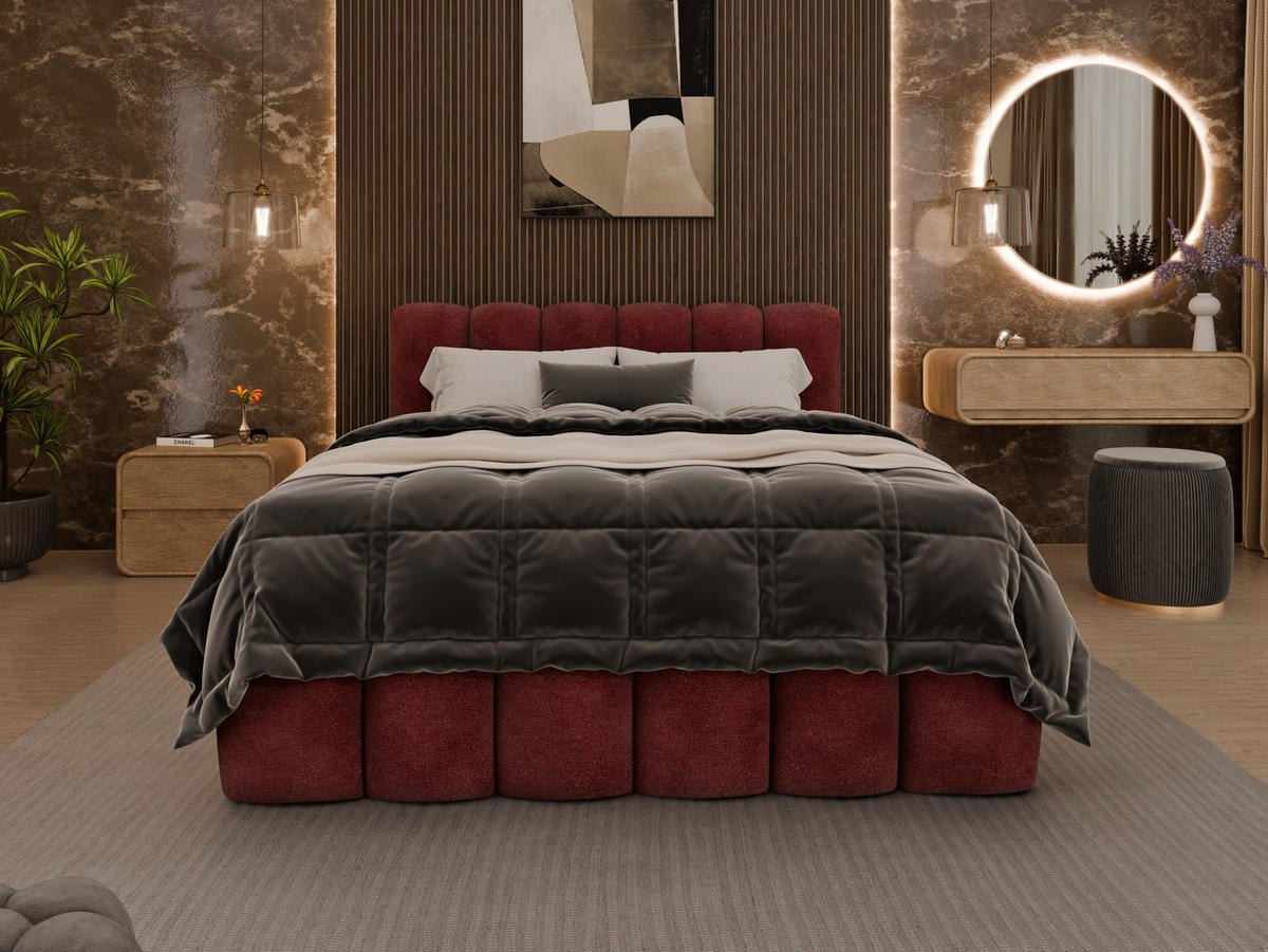 POLSTERBETT Bettkasten 140/200 cm  in Bordeaux  - Bordeaux/Schwarz, Trend, Kunststoff/Textil (140/200cm) - Esposa