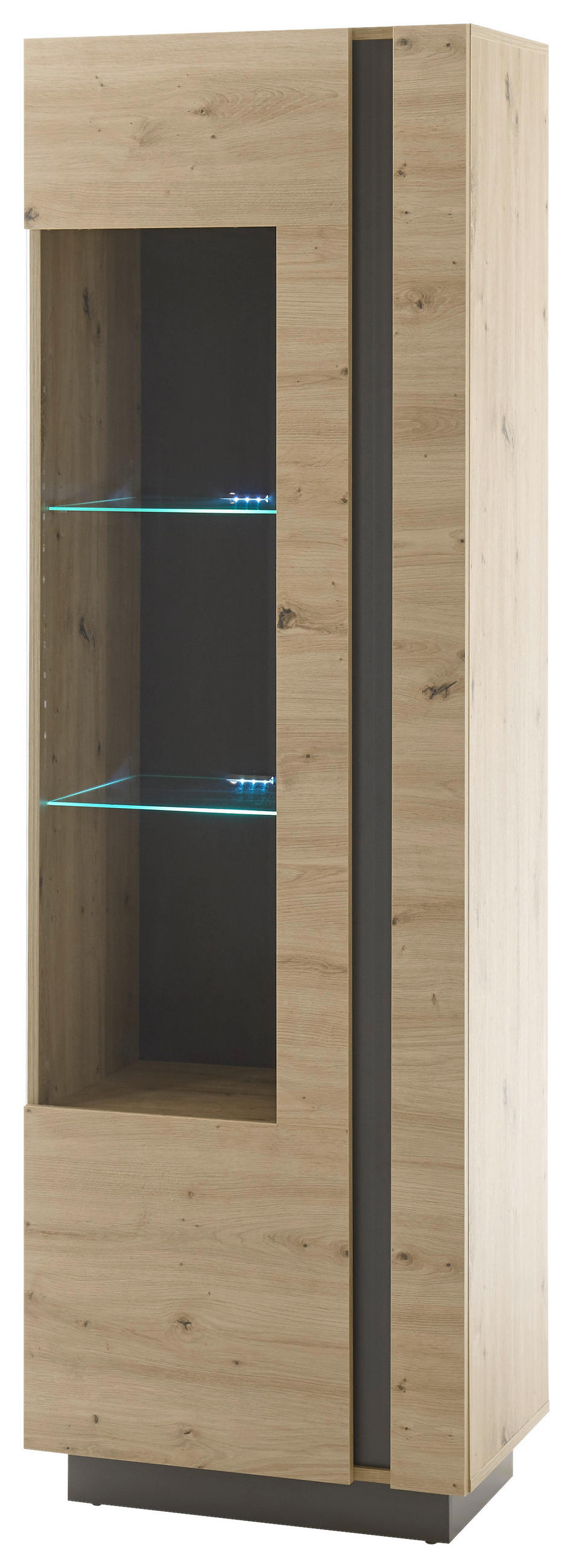 VITRINE in Grau, Eiche Artisan  - Eiche Artisan/Grau, Design, Glas/Holzwerkstoff (60/194/40cm) - MID.YOU