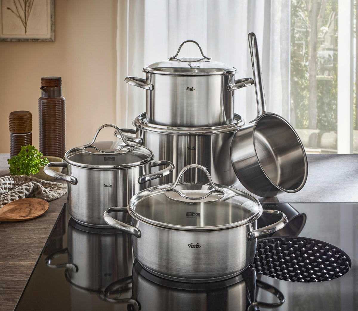 KOCHTOPFSET Paris 5-teilig  - Klar/Silberfarben, Basics, Glas/Metall - Fissler