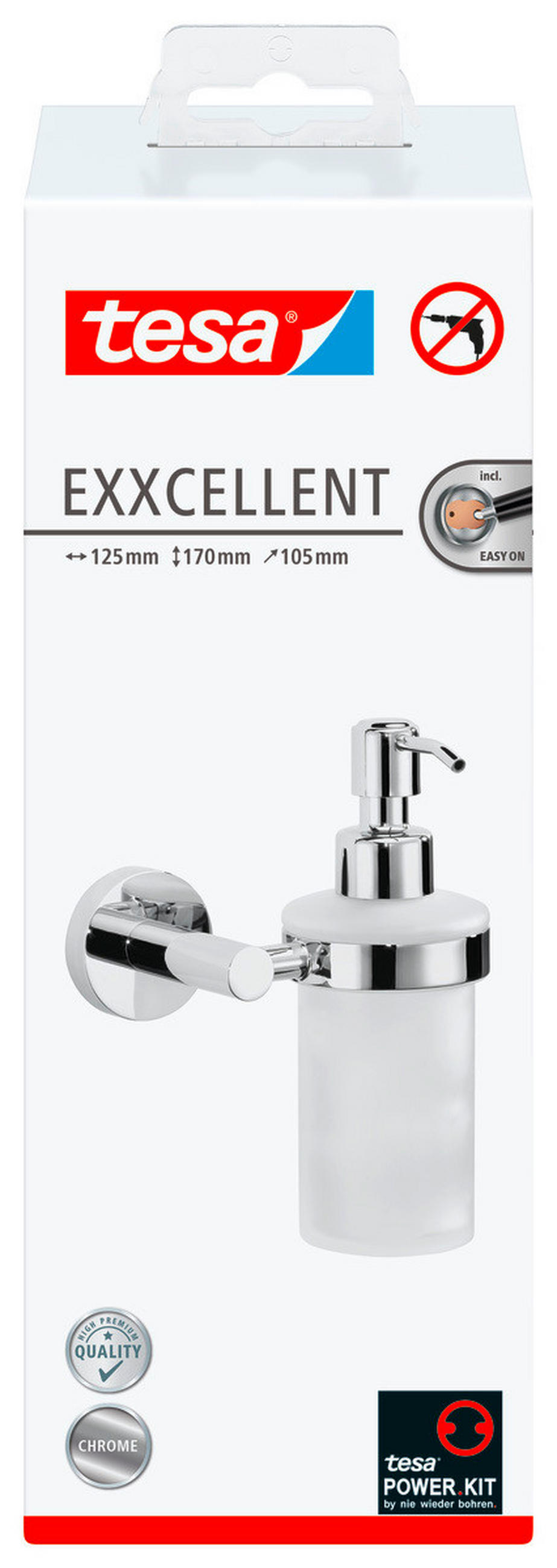 SEIFENSPENDER EXXCELLENT  - Chromfarben/Weiß, Basics, Glas/Metall (12,5/17/10,5cm) - Tesa