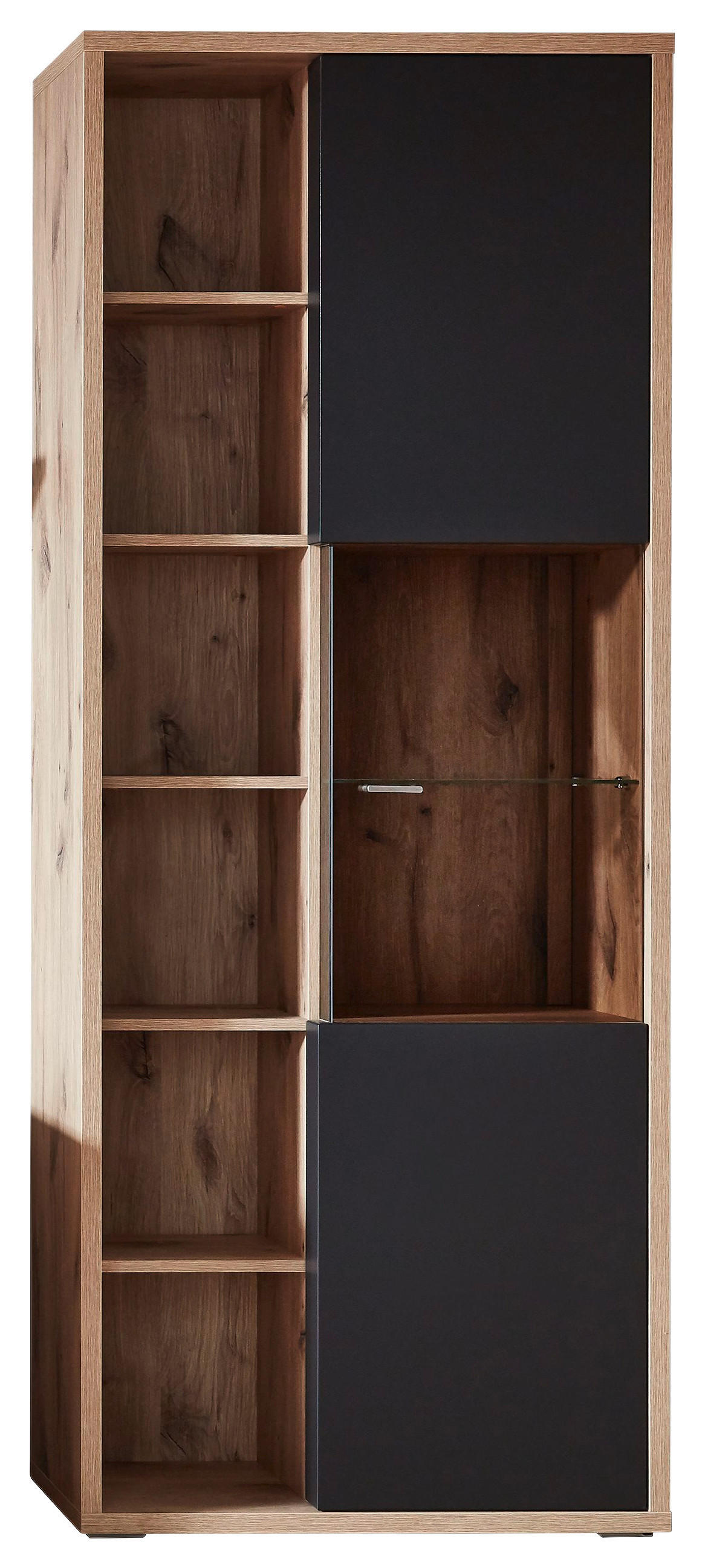 VITRINE Eichefarben, Dunkelgrau Einlegeböden - Eichefarben/Dunkelgrau, Design, Glas/Holzwerkstoff (81/206/37cm) - Stylife