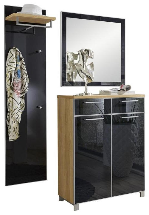 GARDEROBE Anthrazit, Eichefarben - Eichefarben/Anthrazit, Design, Glas/Holz (135/195/37cm)