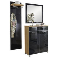 GARDEROBE 3-teilig  in 135/195/37 cm  - Eichefarben/Anthrazit, Design, Glas/Holz (135/195/37cm)