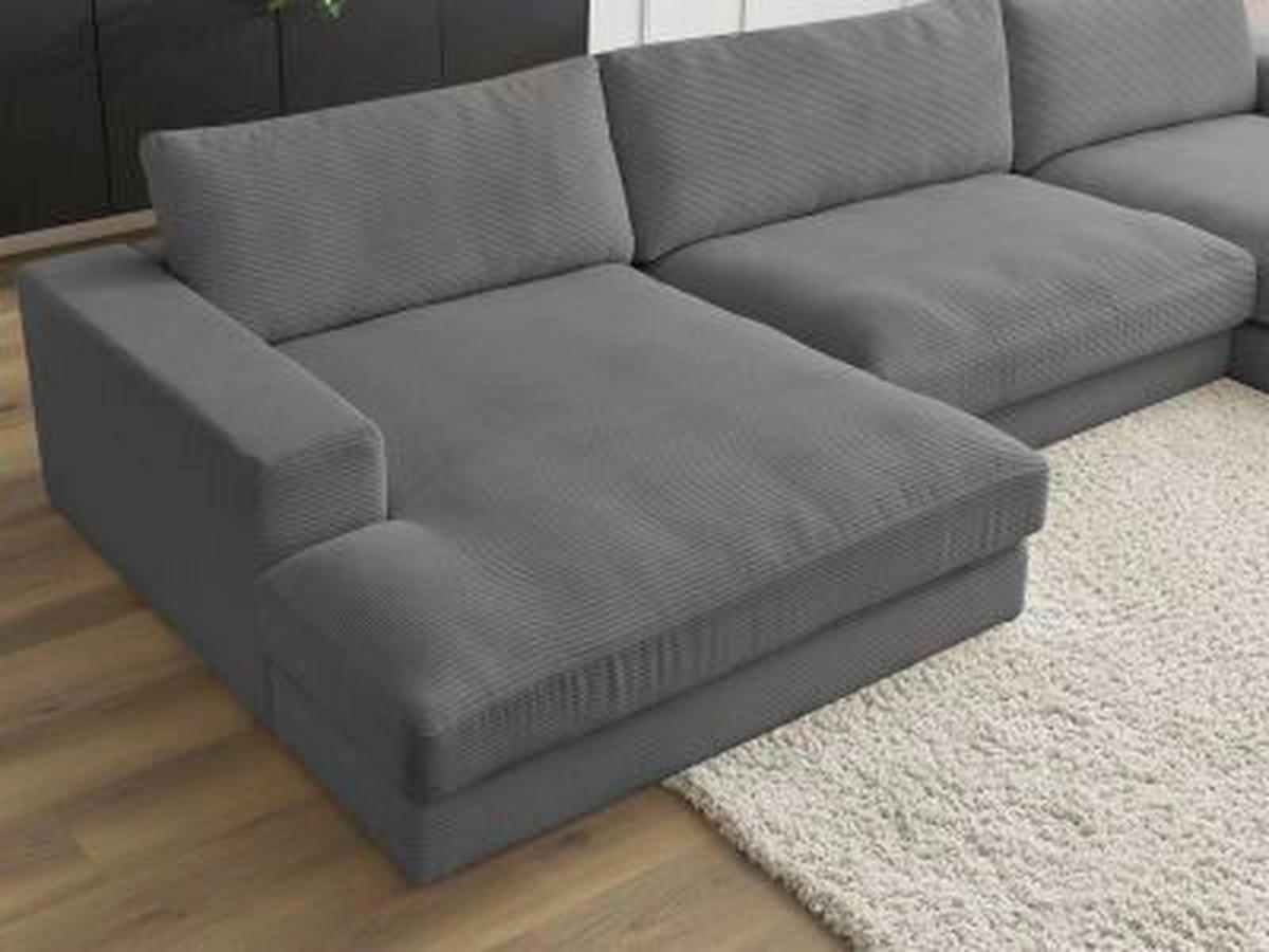 WOHNLANDSCHAFT LEONARD Dunkelgrau Cord  - Dunkelgrau/Schwarz, MODERN, Kunststoff/Textil (159/404/159cm)