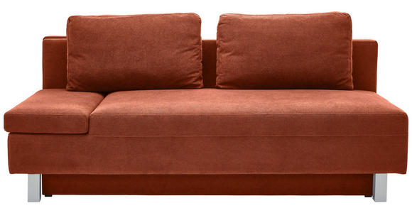 SCHLAFSOFA Melody Flachgewebe Kupferfarben Rückenkissen, Bettkasten, Schlaffunktion, Rücken echt, Armteilverstellung  - Chromfarben/Kupferfarben, Design, Holz/Textil (205/77-93/99cm) - Novel