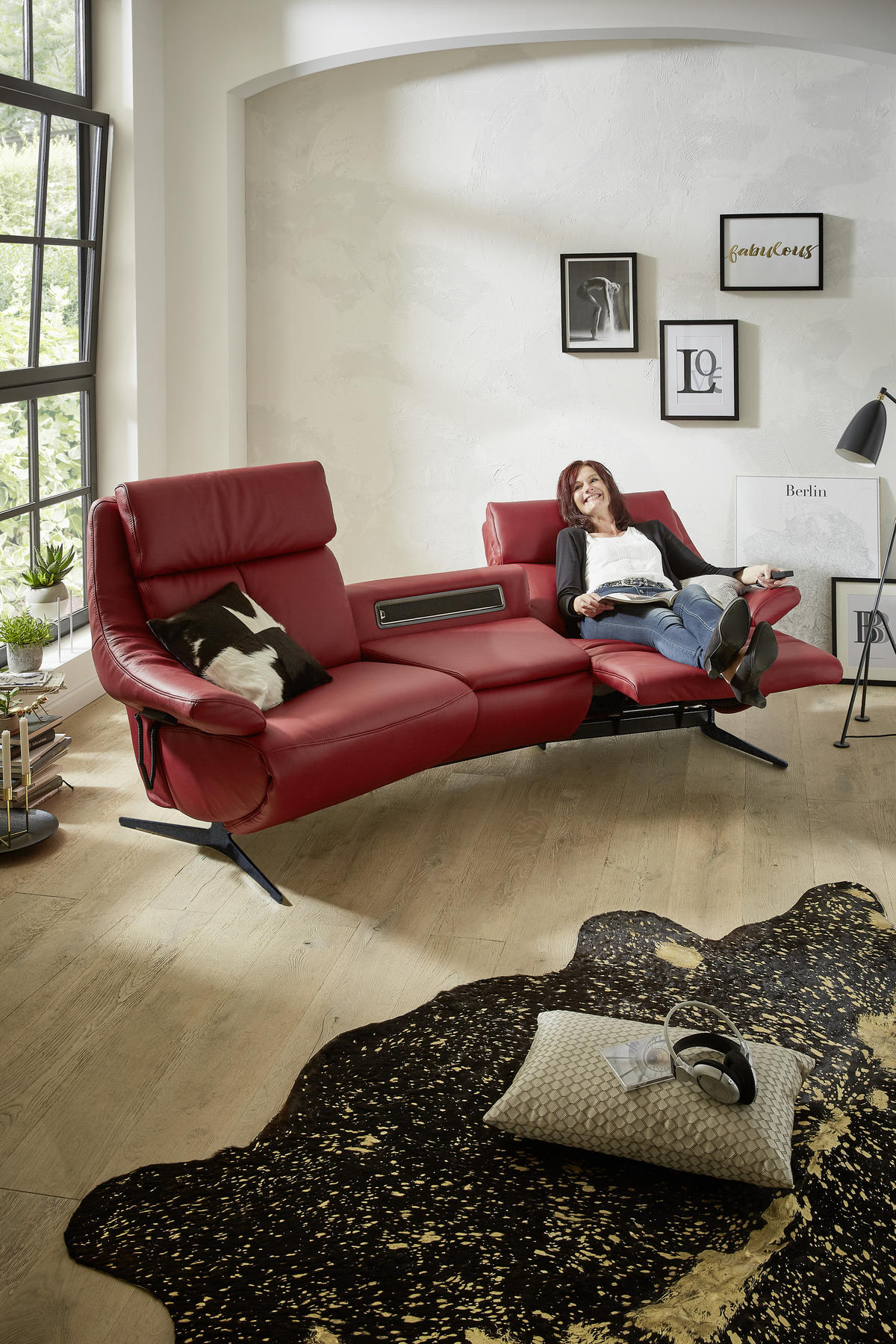HEIMKINO-SOFA Echtleder Rot  - Anthrazit/Rot, KONVENTIONELL, Leder (254/107/105cm) - Himolla Komfortklass