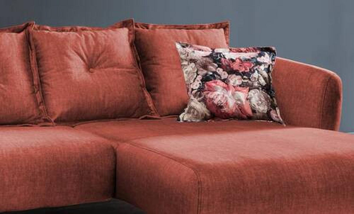 ECKSOFA in Velours Koralle, Multicolor  277/162 cm  - Koralle/Multicolor, MODERN, Holz/Textil (277/162cm) - Livetastic
