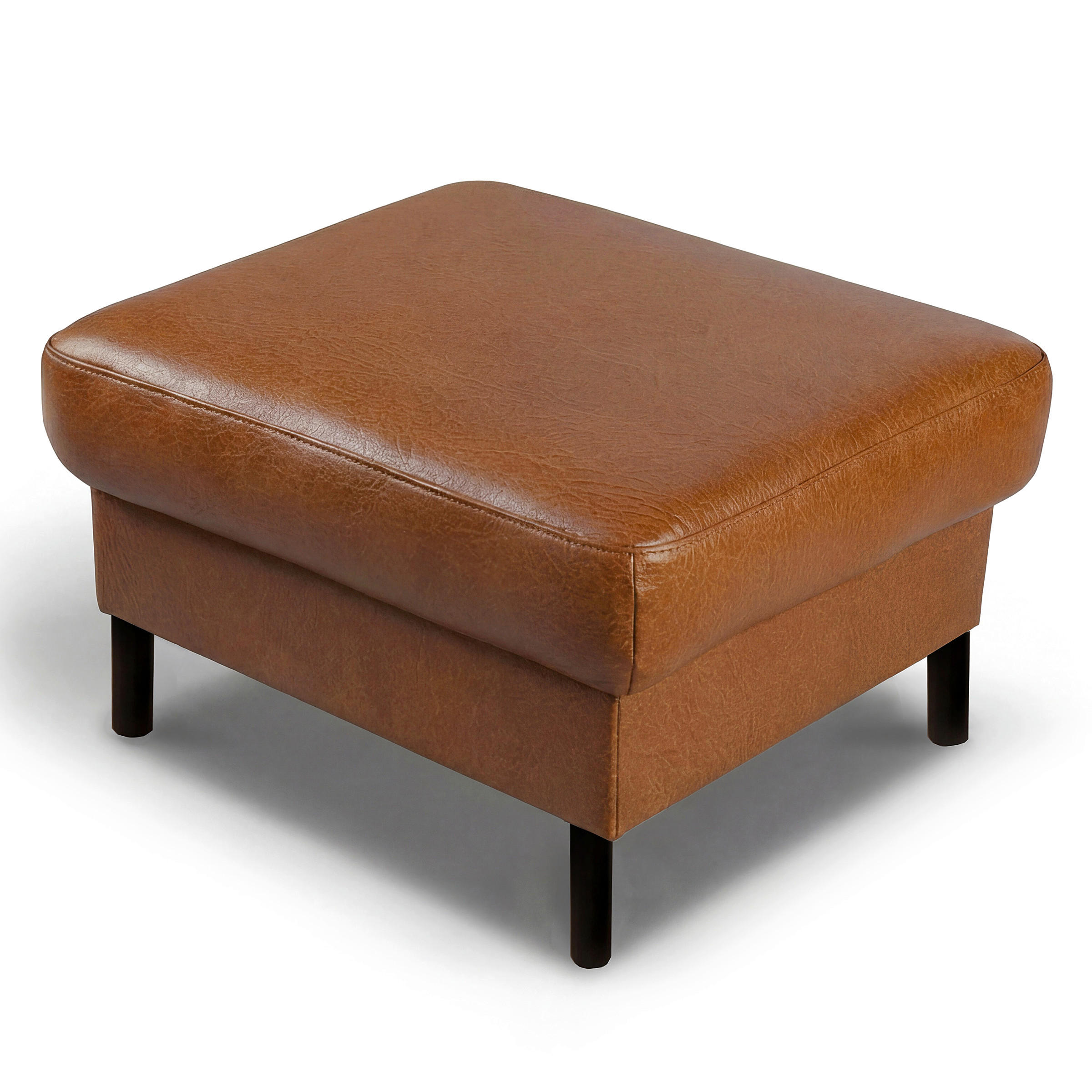 HOCKER Leder Cognac  - Cognac/Schwarz, Design, Leder/Metall (70/48/60cm) - Livetastic