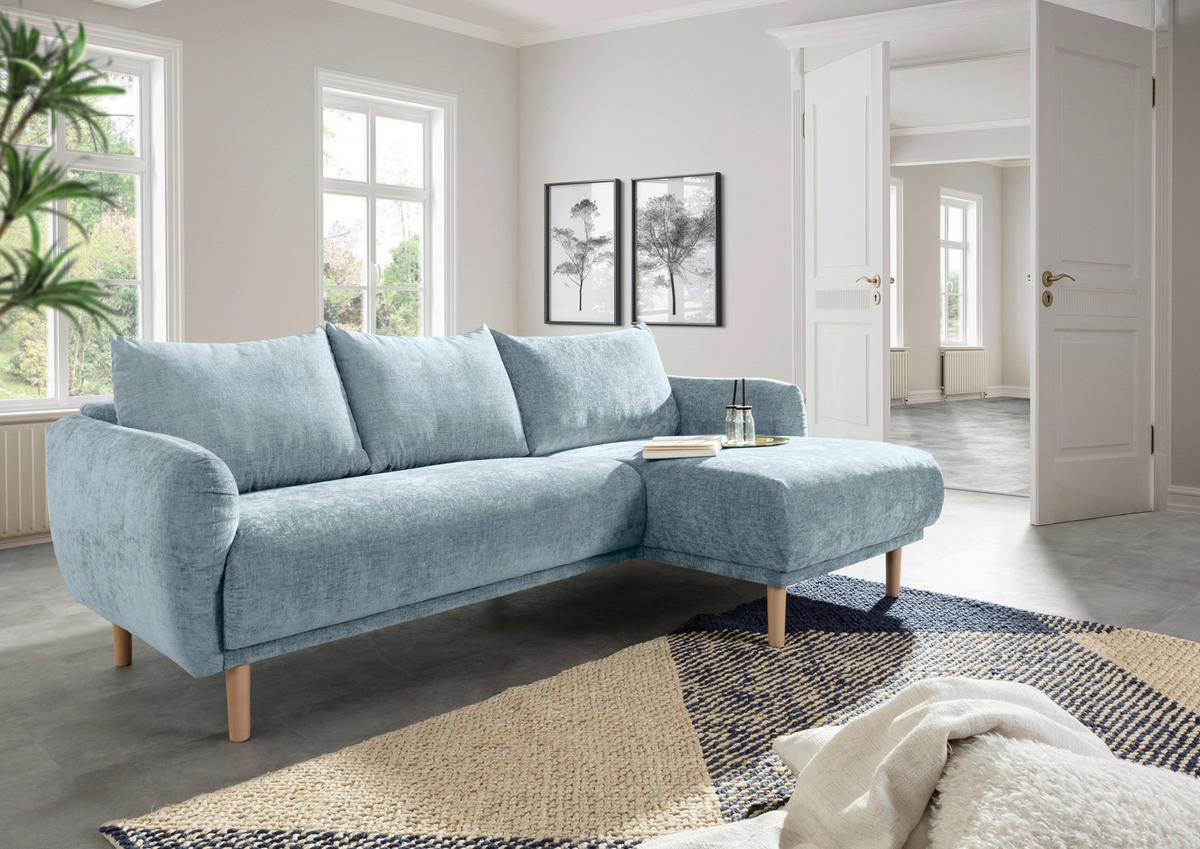 ECKSOFA Blau Flachgewebe  - Blau/Buchefarben, KONVENTIONELL, Holz/Textil (230/144cm) - Carryhome