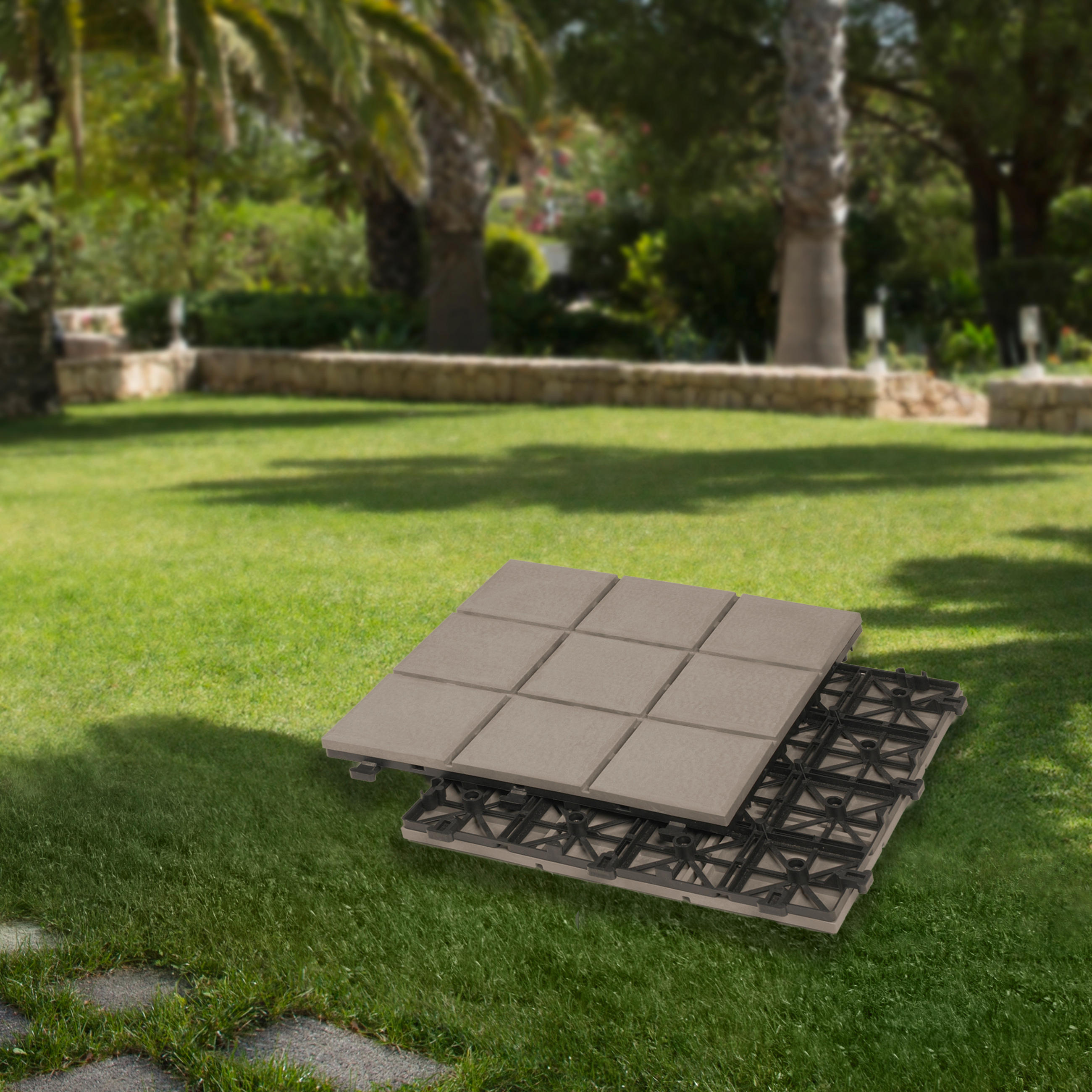 TERRASSENFLIESE Grau  - Grau, KONVENTIONELL, Holzwerkstoff/Kunststoff (30/30/2,4cm) - Ambia Garden