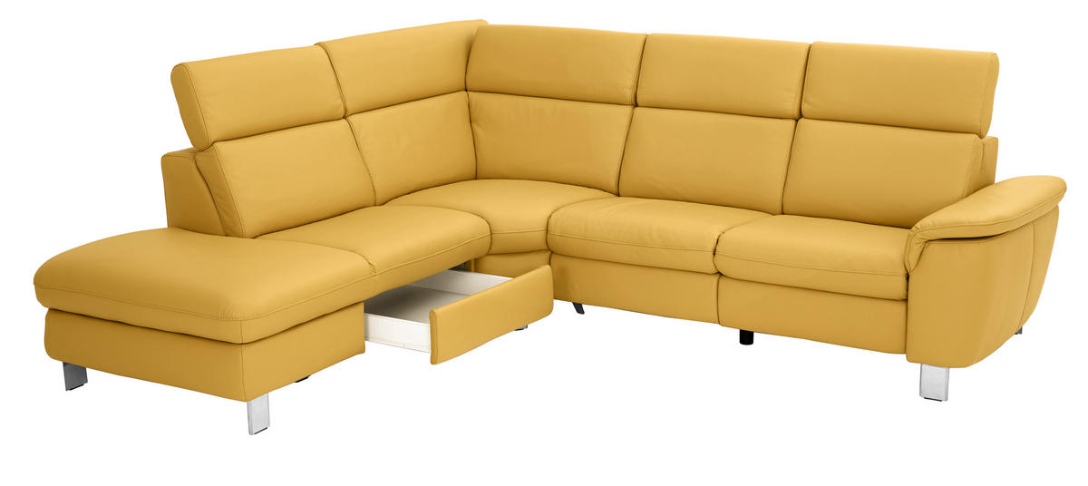 ECKSOFA Gelb Echtleder  - Gelb/Alufarben, Design, Leder/Metall (239/271cm) - Cantus