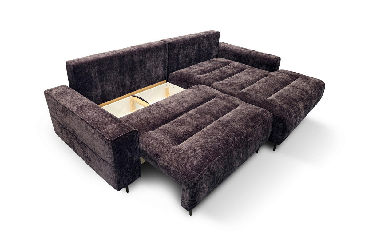 ECKSOFA PABLO Brombeere Struktur Rückenkissen, Bettkasten  - Brombeere/Schwarz, Design, Holz/Textil (260/160cm) - MID.YOU