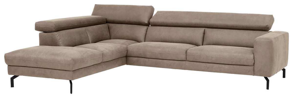 ECKSOFA CALIFORNIA Beige Mikrofaser  - Beige/Schwarz, MODERN, Textil/Metall (233/305cm) - Trendmanufaktur