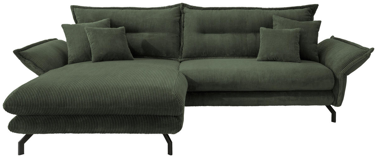 ECKSOFA in Cord Grün  - Schwarz/Grün, Modern, Textil/Metall (180/255cm) - Livetastic