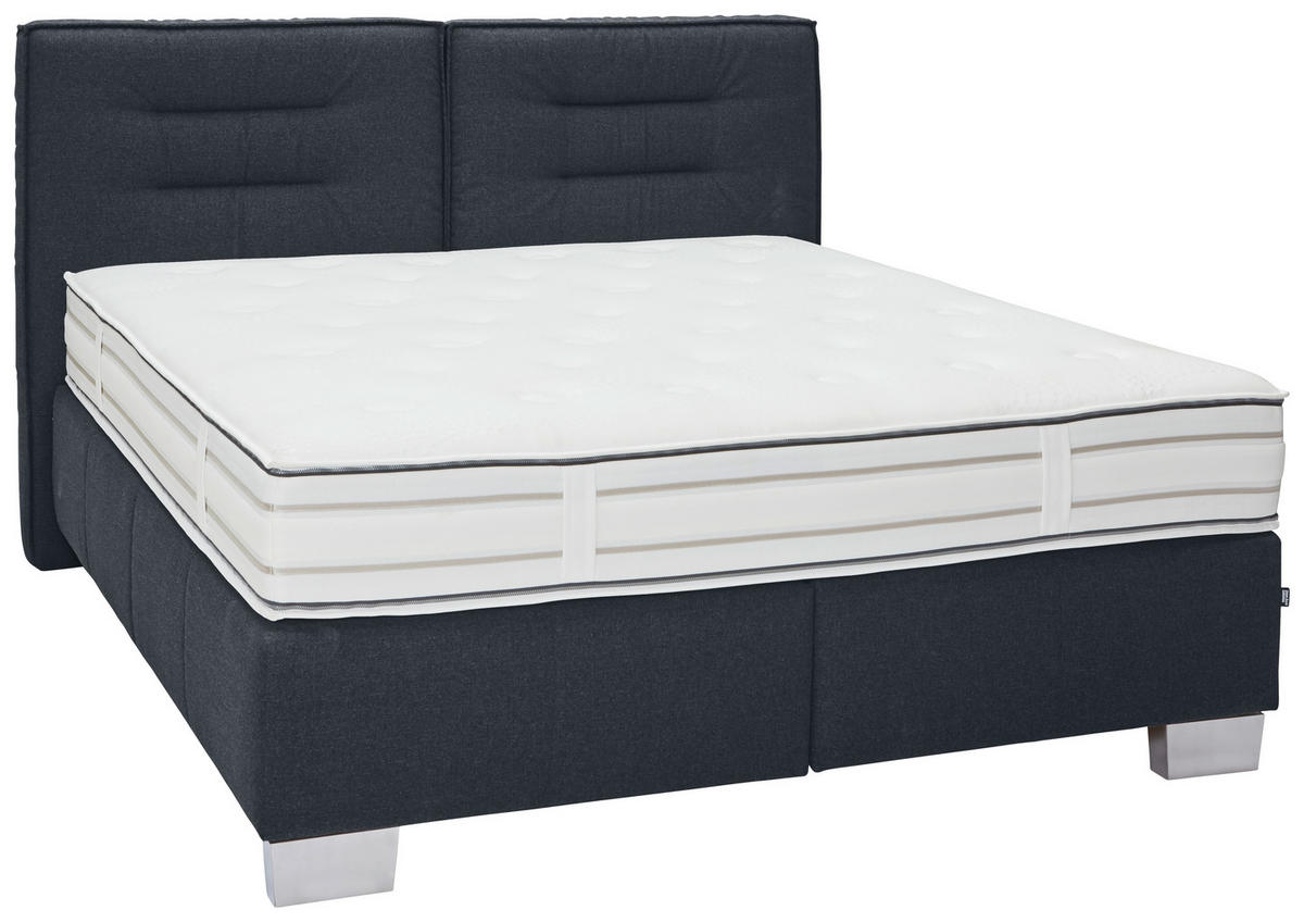 BOXSPRINGBETT 200/200 cm  in Dunkelblau  - Chromfarben/Dunkelblau, KONVENTIONELL, Textil (200/200cm) - Dieter Knoll