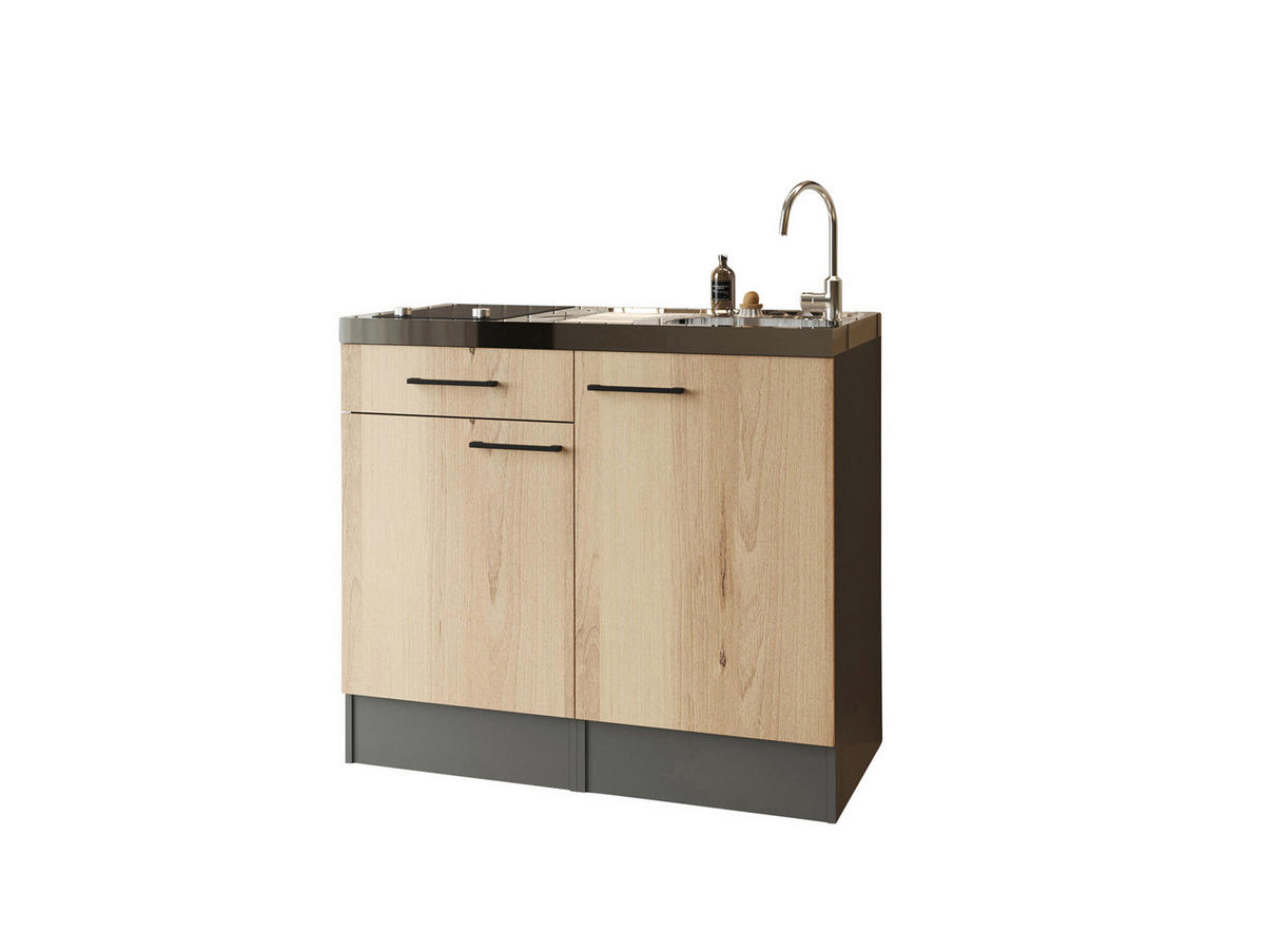 MINIKÖK 100 cm   i grå, ek Artisan  - svart/grå, Trend, metall/trämaterial (100cm) - Respekta