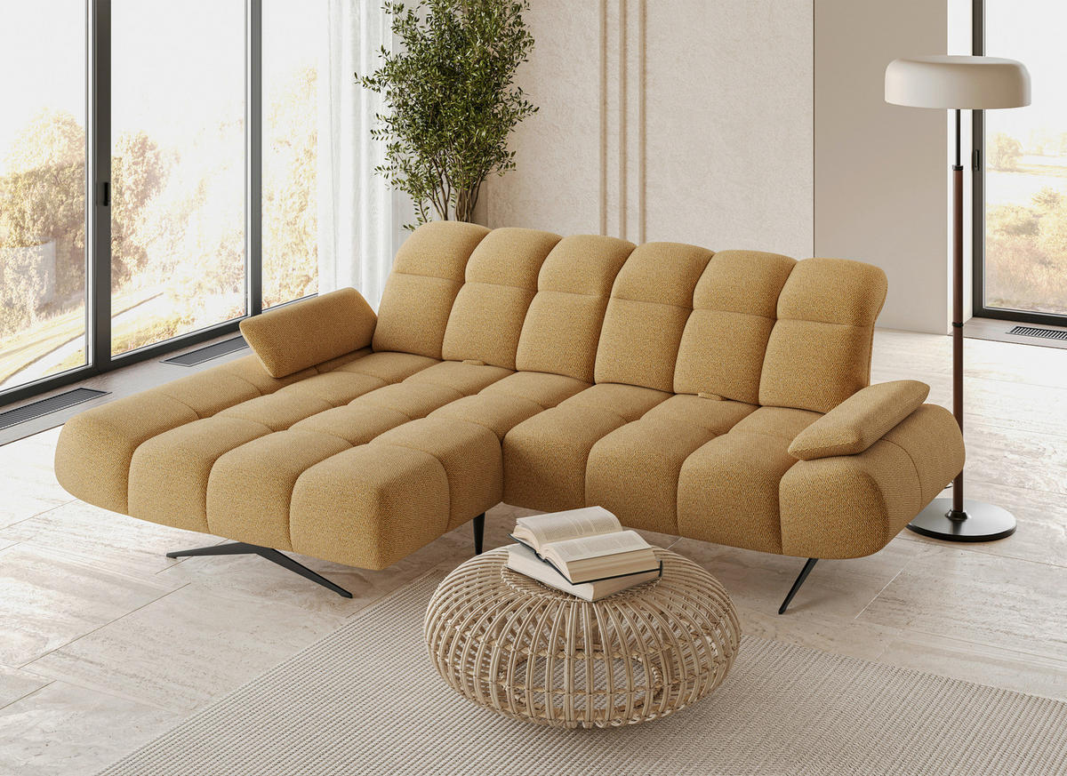 ECKSOFA Honig, Senfgelb Webstoff Armteilverstellung  - Senfgelb/Schwarz, Design, Textil/Metall (172/286cm) - Welnova